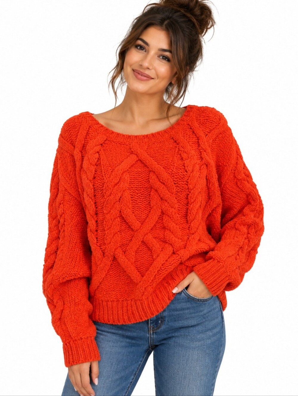 Sleeping on Snow Sweater L Orange Cable Knit Wool Blend Anthropologie